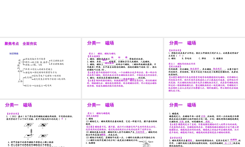 【聚焦中考】（浙江地区专版）2014中考科学总复习 第26讲 电与磁课件（考点精讲+13中考真题）