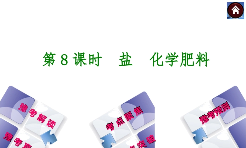 【最新中考必备】（河南专版）2014中考化学复习方案 第8课时 盐 化学肥料（豫考解读+豫考真题+考点聚焦+热点突破+豫考预测+13中考真题）权威课件