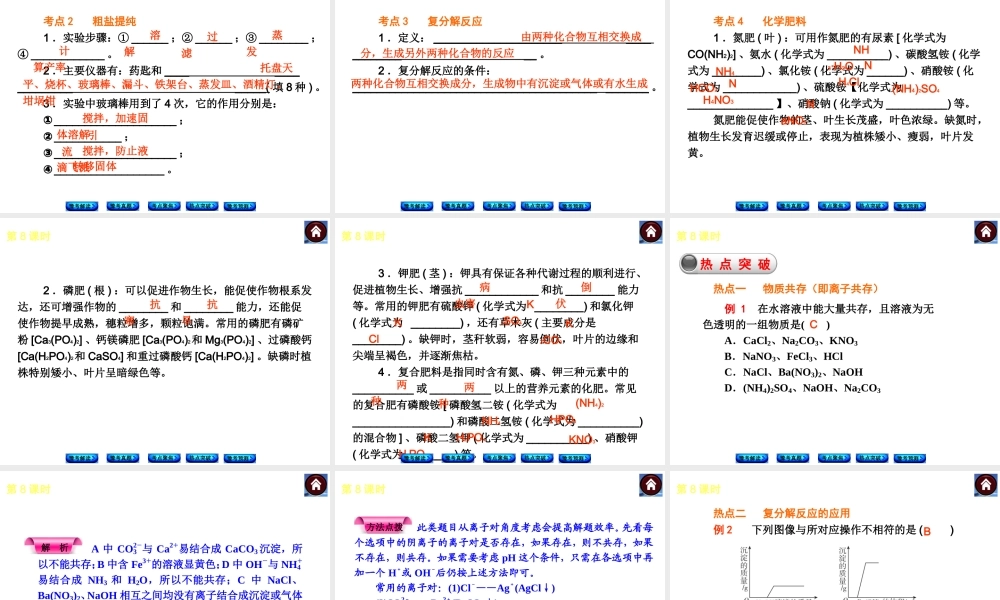 【最新中考必备】（河南专版）2014中考化学复习方案 第8课时 盐 化学肥料（豫考解读+豫考真题+考点聚焦+热点突破+豫考预测+13中考真题）权威课件