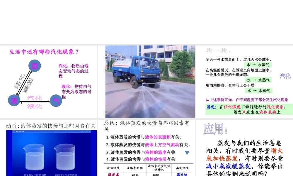 【名校课时通】2013-2014学年七年级科学上册 第4章 物质的特性 第6节 汽化和液化课件 浙教版