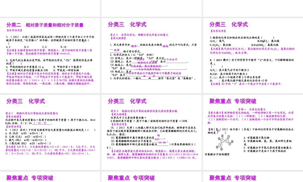 【聚焦中考】（浙江地区专版）2014中考科学总复习 第28讲 化合价与化学式课件（考点精讲+13中考真题）