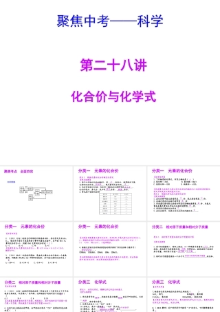 【聚焦中考】（浙江地区专版）2014中考科学总复习 第28讲 化合价与化学式课件（考点精讲+13中考真题）