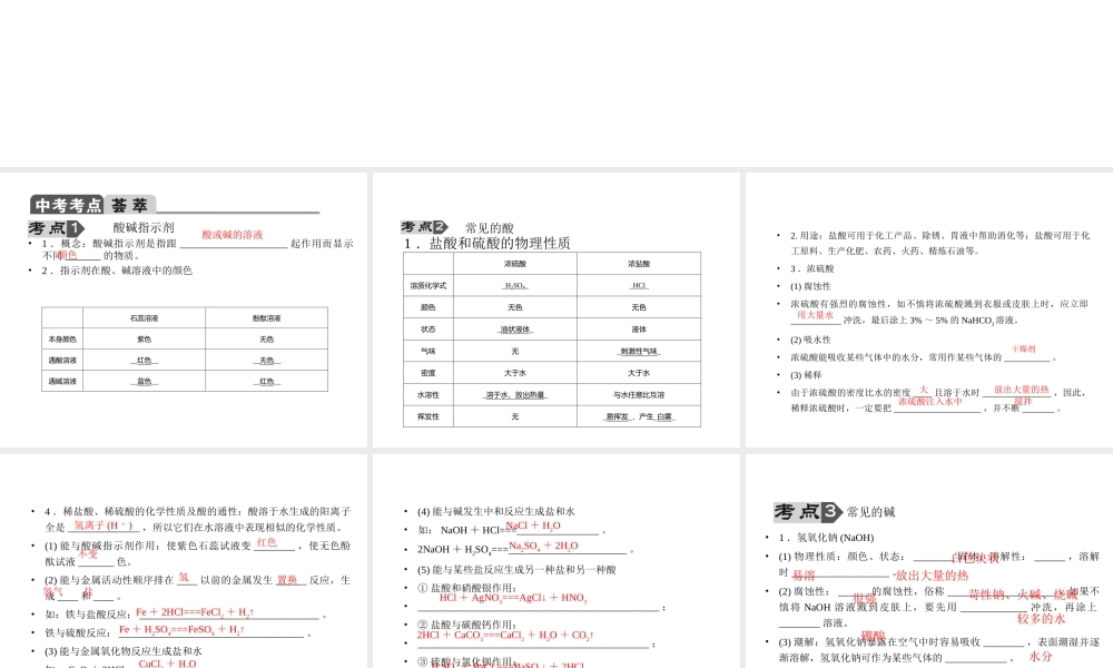 【聚焦中考】2015中考化学总复习 第17讲 常见的酸和碱课件