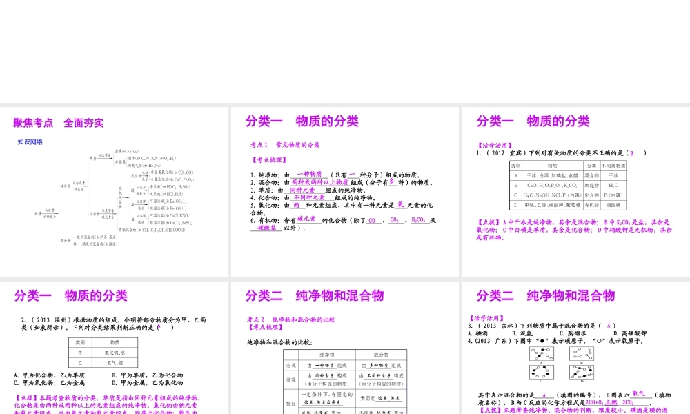 【聚焦中考】（浙江地区专版）2014中考科学总复习 第29讲 物质的分类课件（考点精讲+13中考真题）