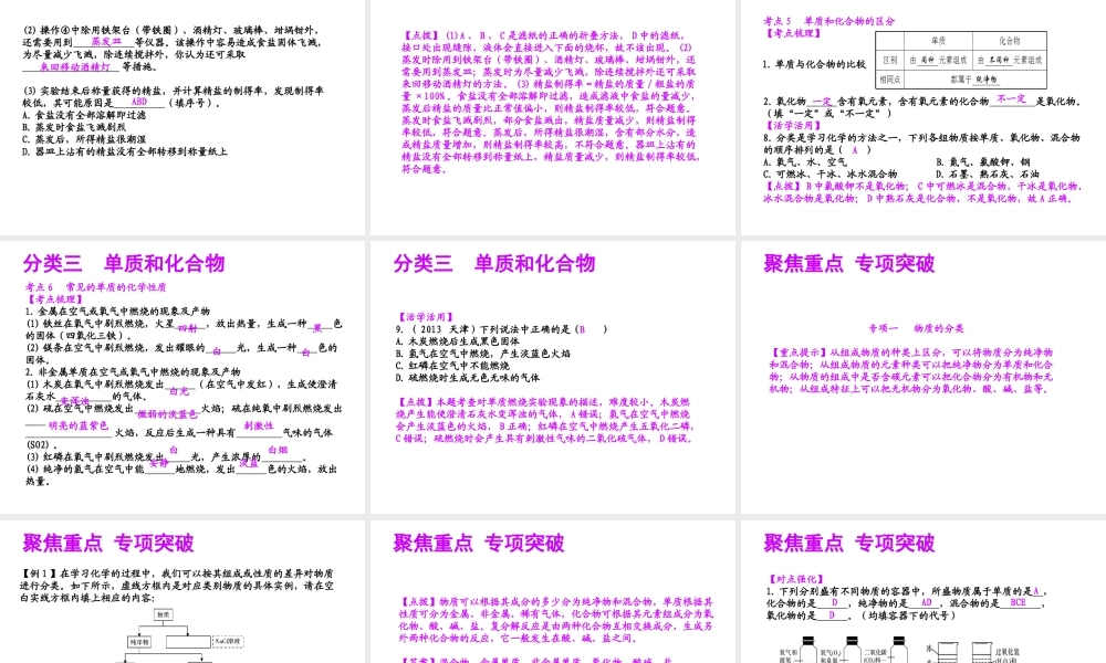 【聚焦中考】（浙江地区专版）2014中考科学总复习 第29讲 物质的分类课件（考点精讲+13中考真题）