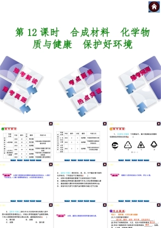 【最新中考必备】（河南专版）2014中考化学复习方案 第12课时 合成材料　化学物质与健康　保护好环境（豫考解读+豫考真题+考点聚焦+热点突破+豫考预测+13中考真题）权威课件