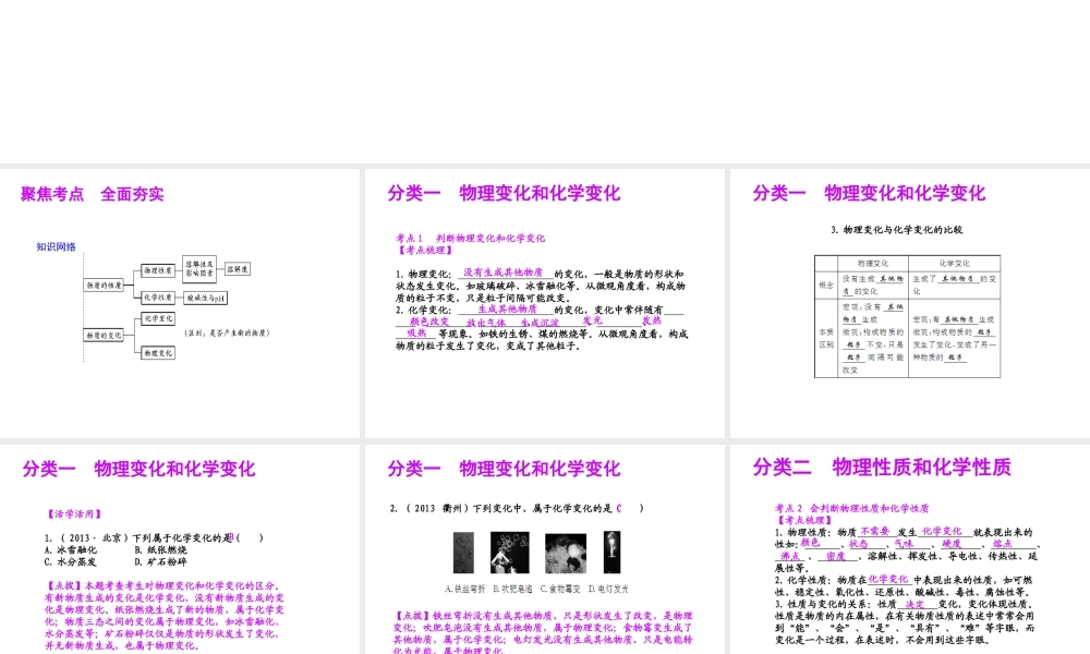 【聚焦中考】（浙江地区专版）2014中考科学总复习 第30讲 物质的变化和性质课件（考点精讲+13中考真题）