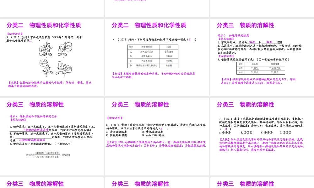【聚焦中考】（浙江地区专版）2014中考科学总复习 第30讲 物质的变化和性质课件（考点精讲+13中考真题）