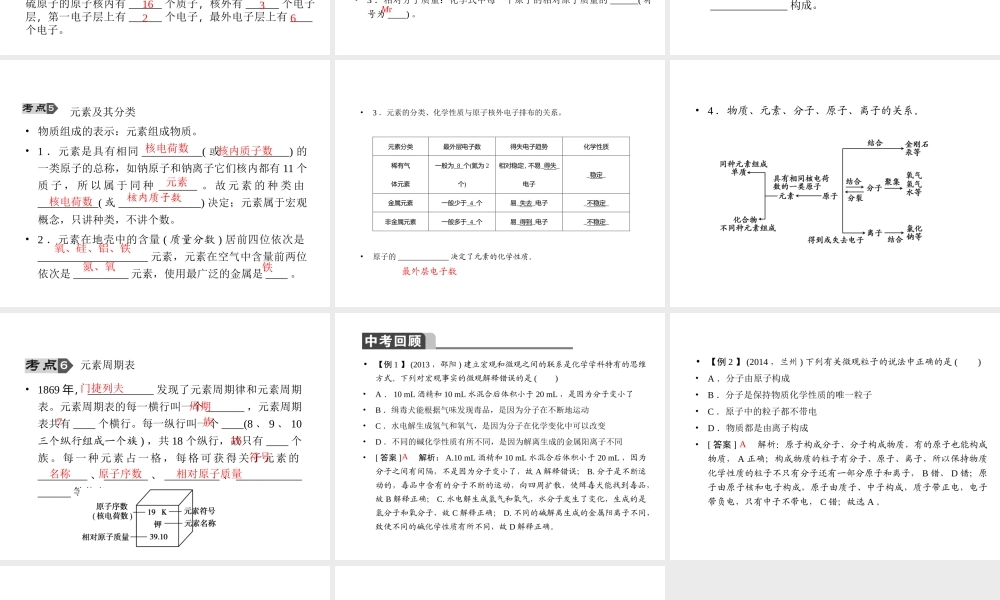 【聚焦中考】2015中考化学总复习 第22讲 专题一 物质的组成和结构课件