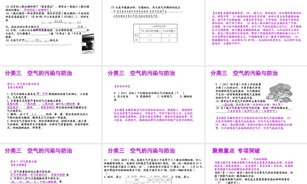 【聚焦中考】（浙江地区专版）2014中考科学总复习 第33讲 空气（二）课件（考点精讲+13中考真题）