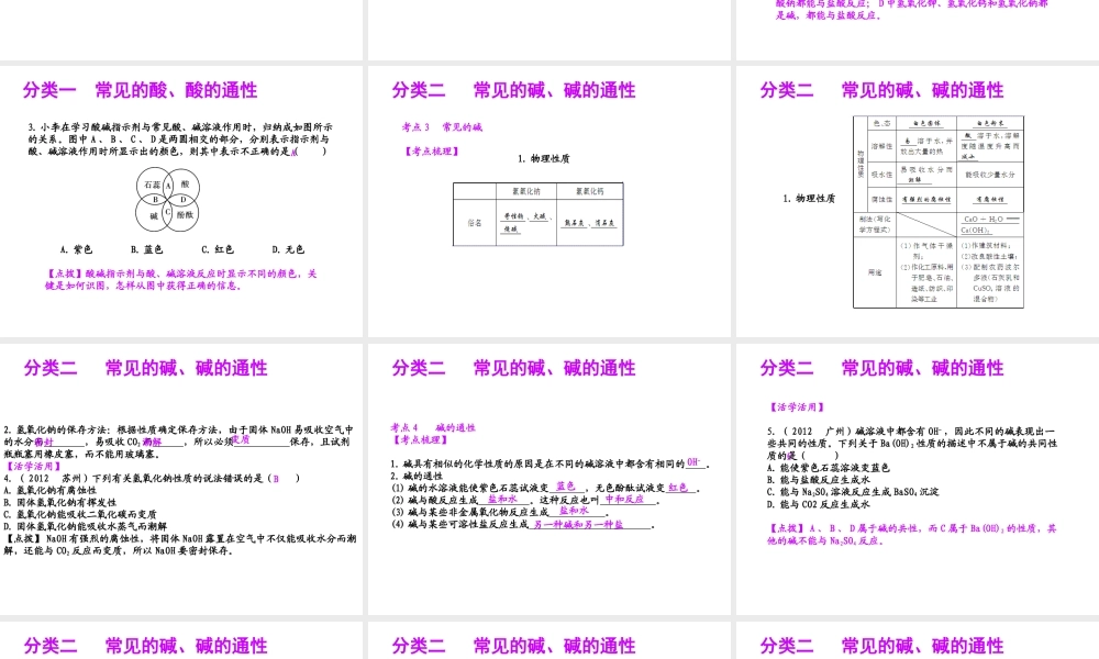 【聚焦中考】（浙江地区专版）2014中考科学总复习 第35讲 常见的化合物（一）课件（考点精讲+13中考真题）