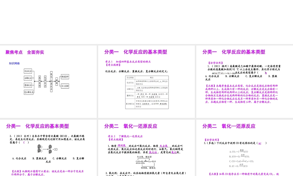 【聚焦中考】（浙江地区专版）2014中考科学总复习 第37讲 常见的化学反应课件（考点精讲+13中考真题）