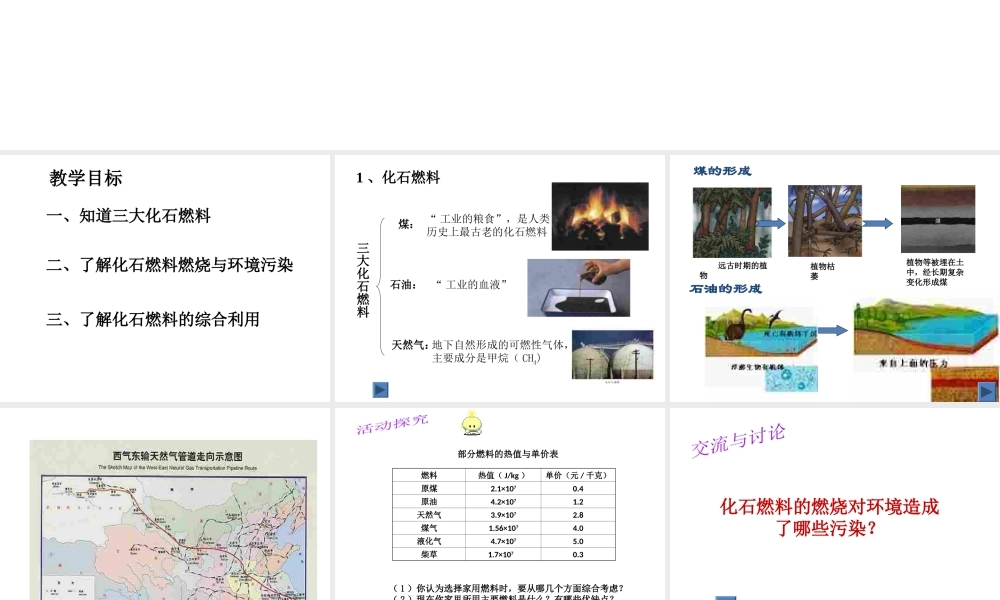 【名校课时通】2014届九年级化学全册 第六单元 燃烧与燃料 第二节 化石燃料的利用名师教学课件 鲁教版