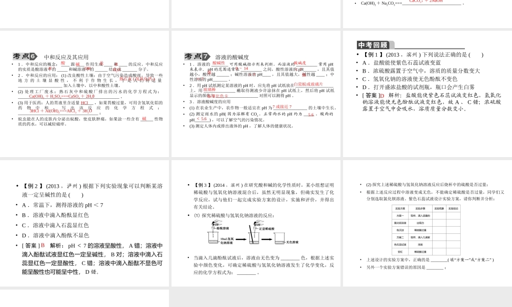 【聚焦中考】2015中考化学总复习 第30讲 专题九 常见的酸和碱课件
