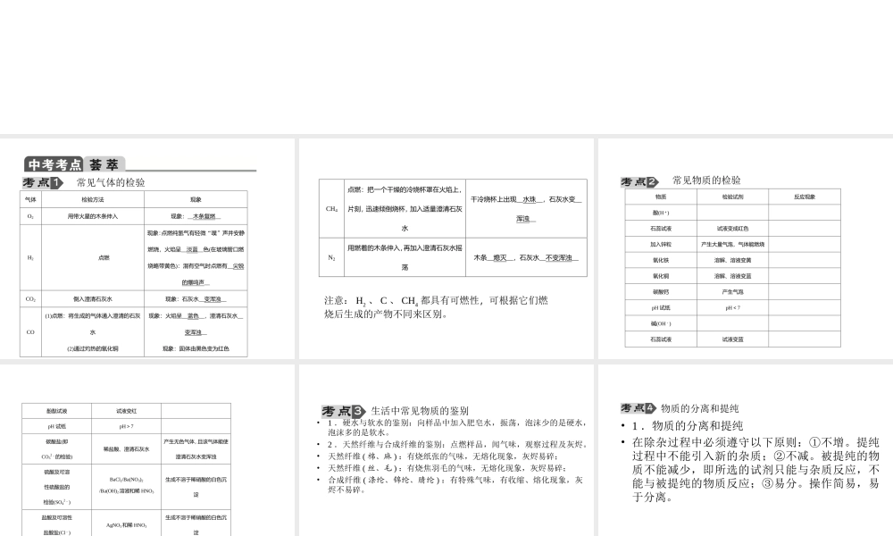 【聚焦中考】2015中考化学总复习 第33讲 专题十二 物质的检验、分离和提纯课件