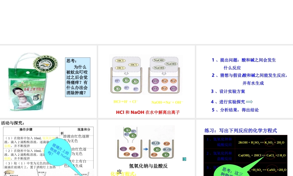 八年级化学 酸和碱会发生什么样的反应课件 人教新课标版