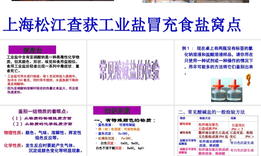 八年级化学 酸碱盐的检验复习课件 沪教版