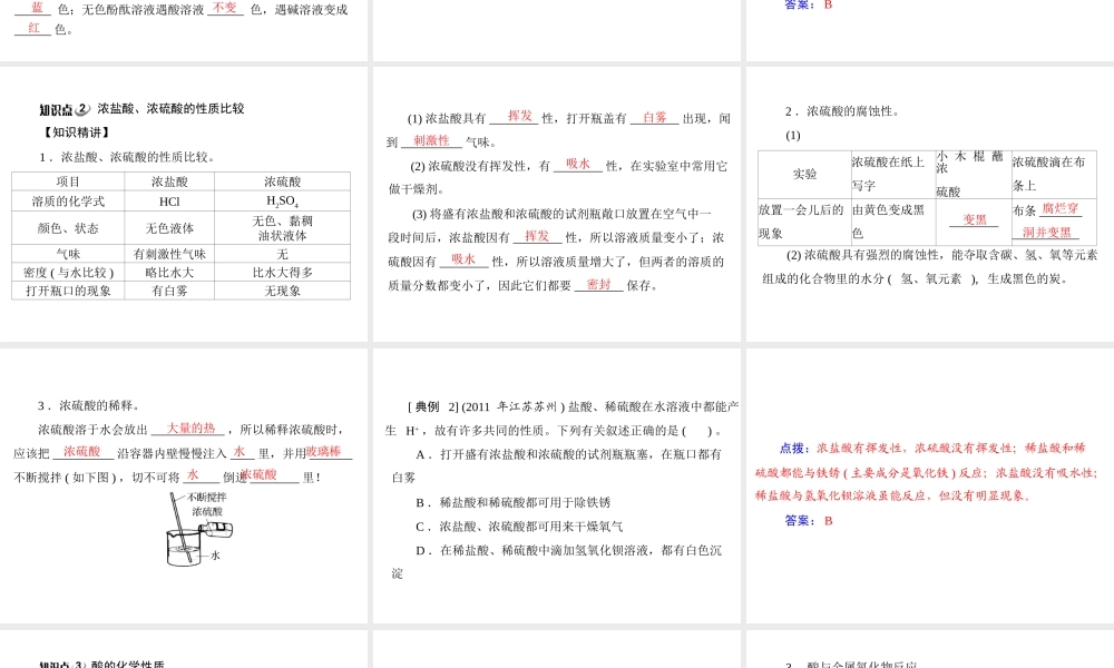 【随堂优化训练】2014九年级化学下册 第十单元 课题1 第1课时 常见的酸课件 （新版）新人教版