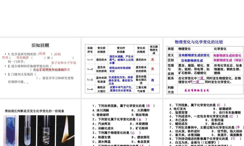 八年级化学全册 1.1 物质的变化和性质课件 人教版五四制-旧人教级全册化学课件