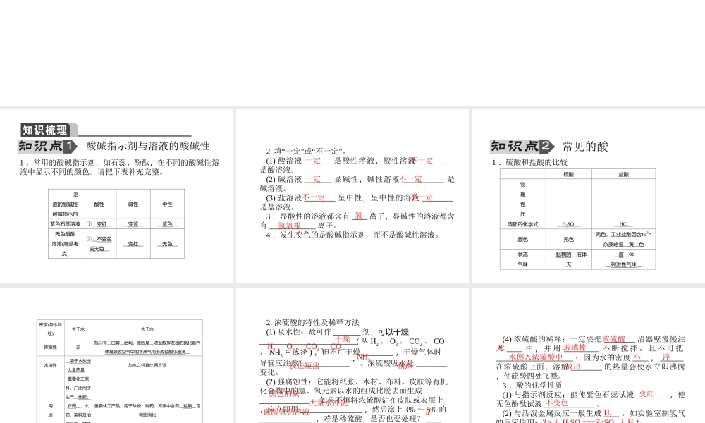 【聚焦中考】陕西省2015中考化学总复习 第6讲 酸和碱课件
