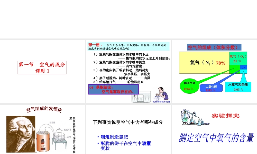 【名校课时通】2014届九年级化学全册 第四单元 我们周围的空气 第一节 空气的成分（第1课时）名师教学课件 鲁教版