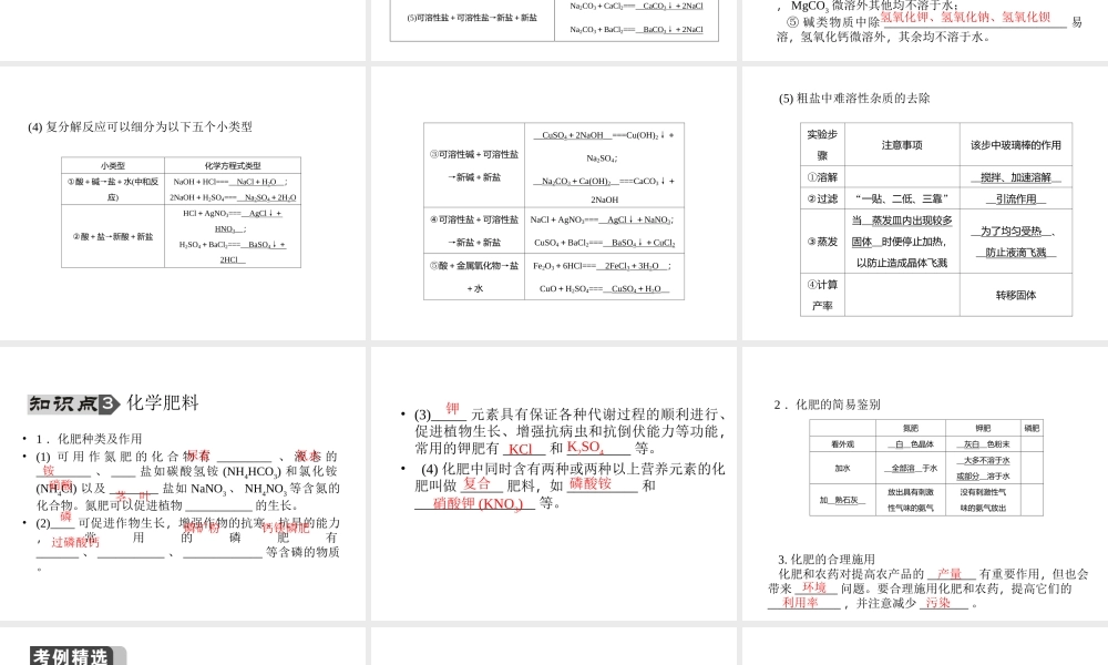 【聚焦中考】陕西省2015中考化学总复习 第7讲 盐、化学肥料课件