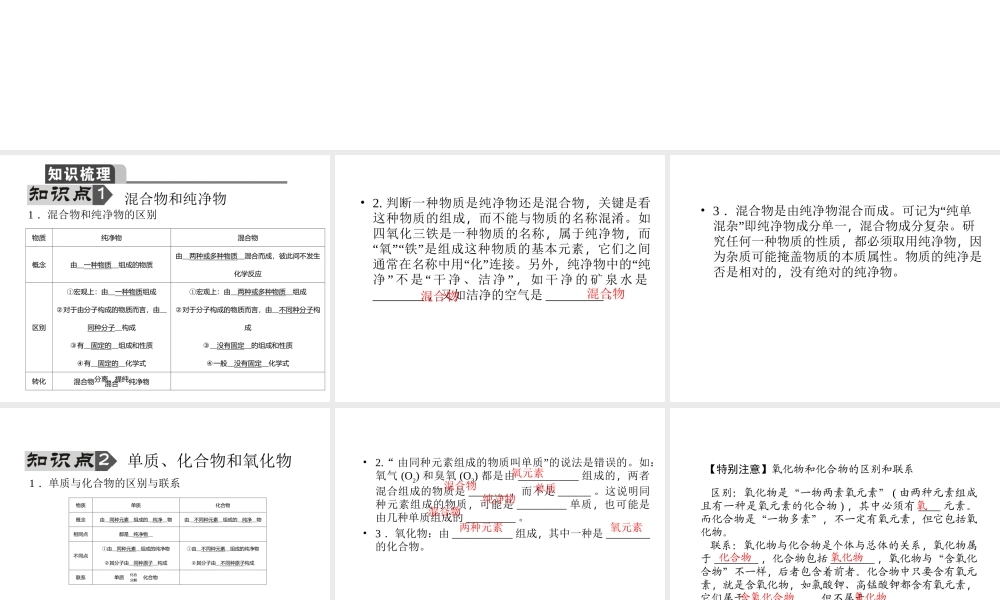 【聚焦中考】陕西省2015中考化学总复习 第8讲 物质的分类课件