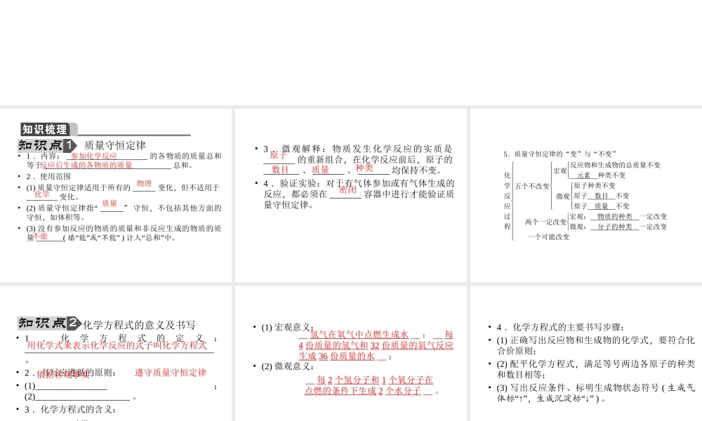 【聚焦中考】陕西省2015中考化学总复习 第12讲 化学方程式课件