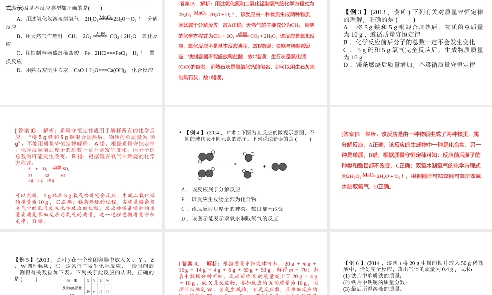 【聚焦中考】陕西省2015中考化学总复习 第12讲 化学方程式课件