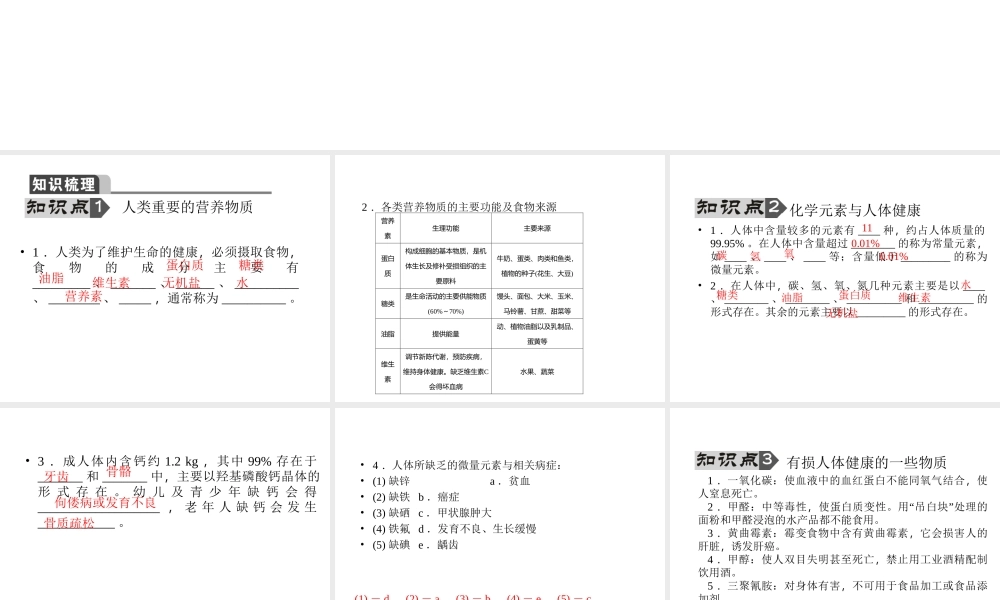 【聚焦中考】陕西省2015中考化学总复习 第14讲 化学与生活课件