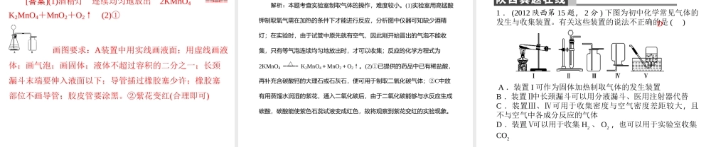 【聚焦中考】陕西省2015中考化学总复习 第16讲 常见气体制备与收集课件