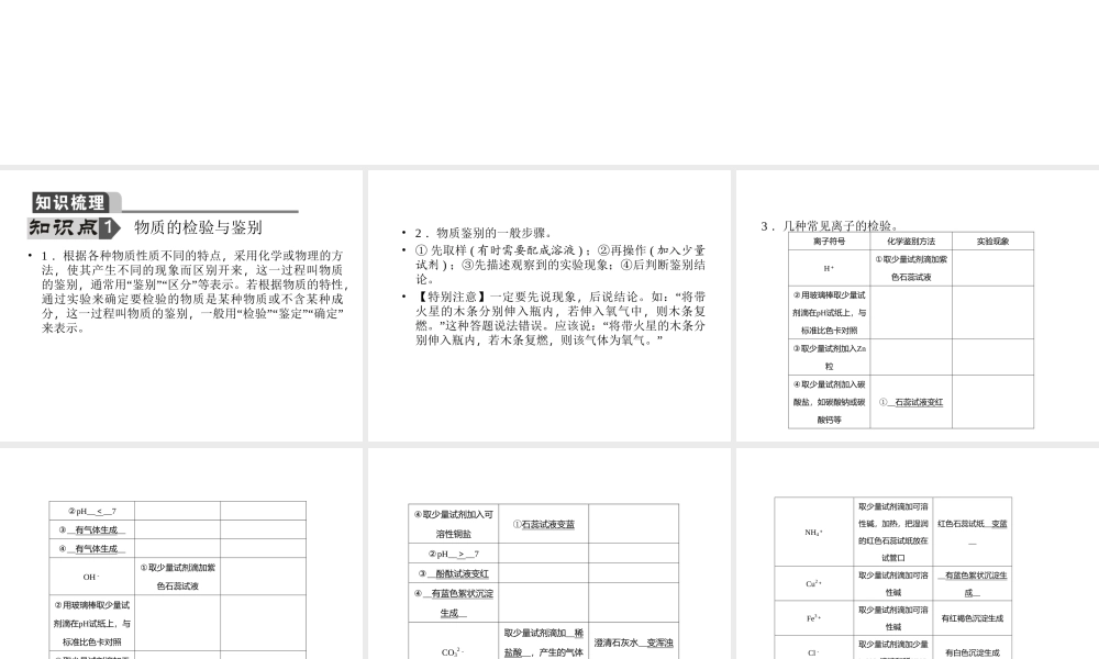 【聚焦中考】陕西省2015中考化学总复习 第17讲 物质的检验与鉴别课件