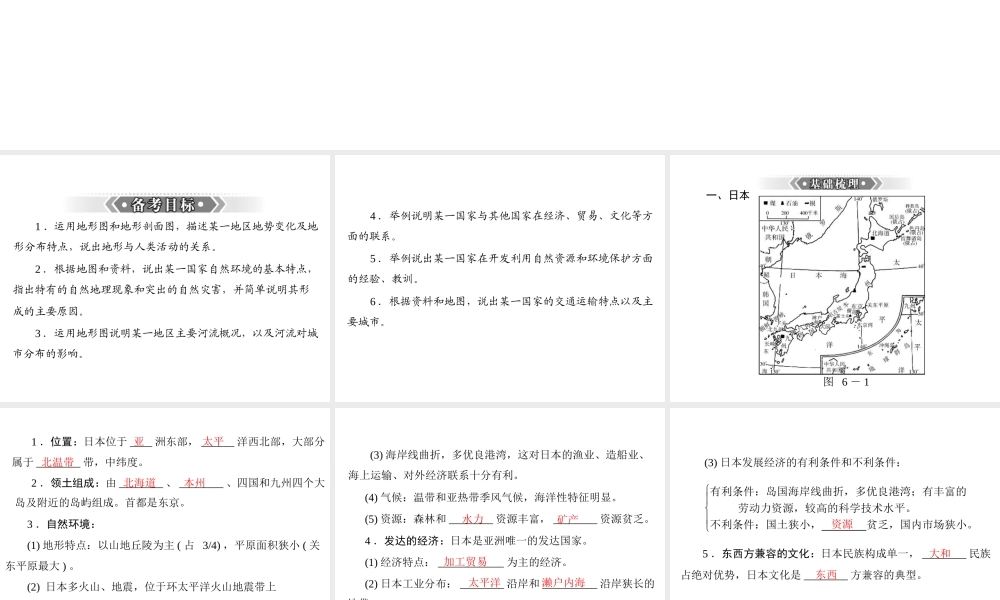 【南方新课堂 中考风向标】2013年中考地理二轮复习 第一部分 第六章 我们邻近的国家和地区课件