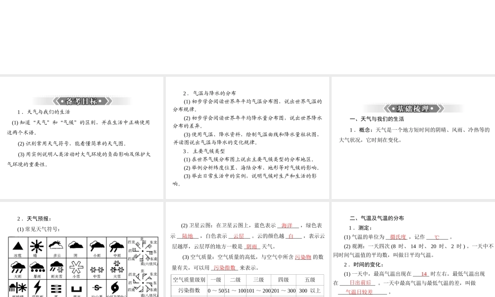 【南方新课堂 中考风向标】2013年中考地理二轮复习 第一部分 第三章 天气与气候课件
