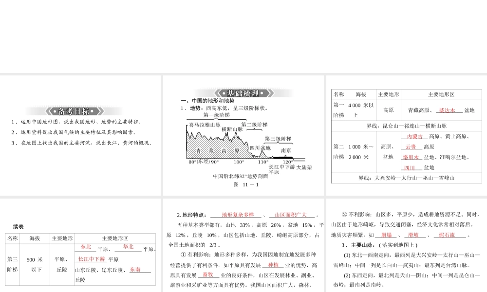 【南方新课堂 中考风向标】2013年中考地理二轮复习 第一部分 第十一章 中国的自然环境课件