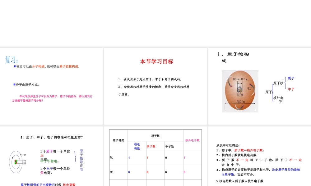 八年级化学全册 3.1《原子的构成》课件 （新版）鲁教版五四制-鲁教版五四制初中八年级全册化学课件