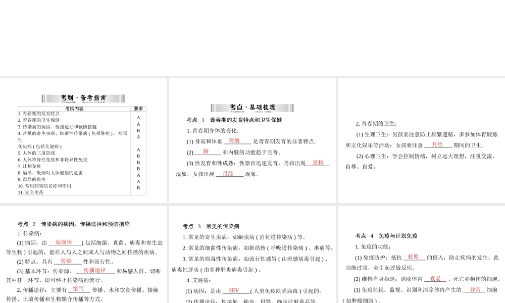 【南方新中考】（梅州）2015中考生物 第一部分 第3单元 第五讲 健康地生活复习课件