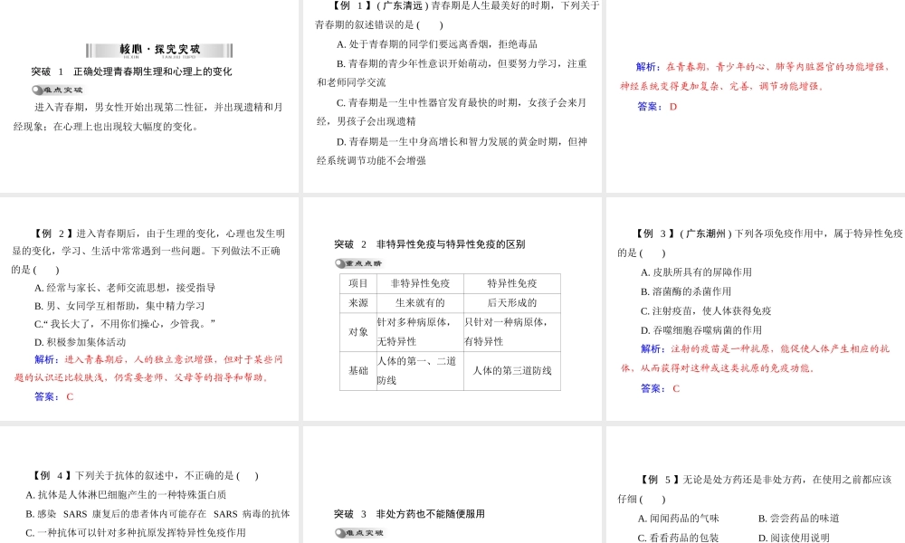 【南方新中考】（梅州）2015中考生物 第一部分 第3单元 第五讲 健康地生活复习课件
