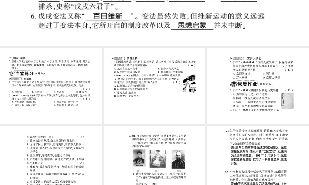 八年级历史上册 第1单元 列强侵华与晚清时期的救亡图存 第6课 戊戌变法习题课件 岳麓版-岳麓版初中八年级上册历史课件