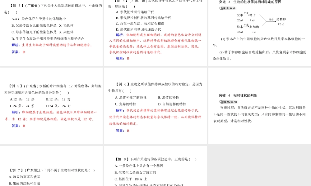 【南方新中考】（梅州）2015中考生物 第一部分 第4单元 第二讲 生物的遗传和变异复习课件