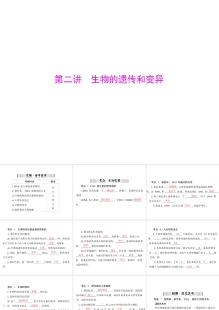 【南方新中考】（梅州）2015中考生物 第一部分 第4单元 第二讲 生物的遗传和变异复习课件