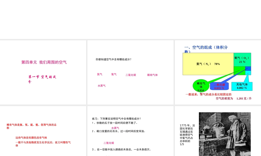 八年级化学全册 4.1《空气的成分》课件4 （新版）鲁教版五四制-鲁教版五四级全册化学课件