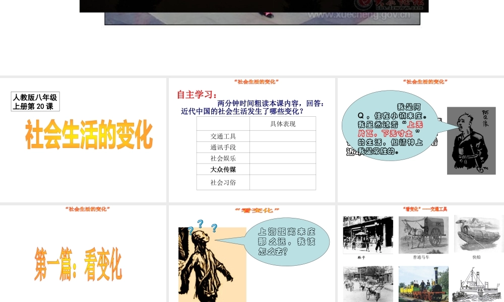 【水滴系列】八年级历史上册 第20课《社会生活的变化》课件 新人教版