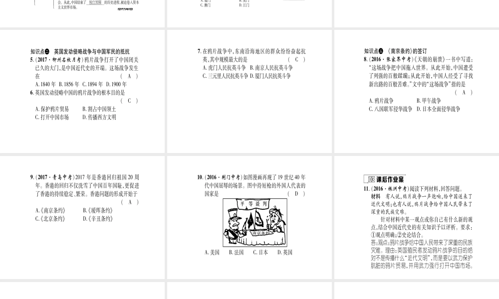 八年级历史上册 第1单元 列强侵华与晚晴时期的救亡图存 第1课 鸦片战争作业课件 岳麓版-岳麓版初中八年级上册历史课件