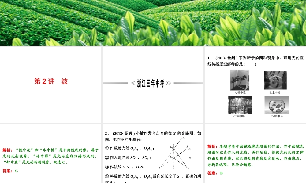 【浙江新中考】2014中考科学总复习 第二篇 物质科学（一） 第2讲 波（三年中考真题为例）课件