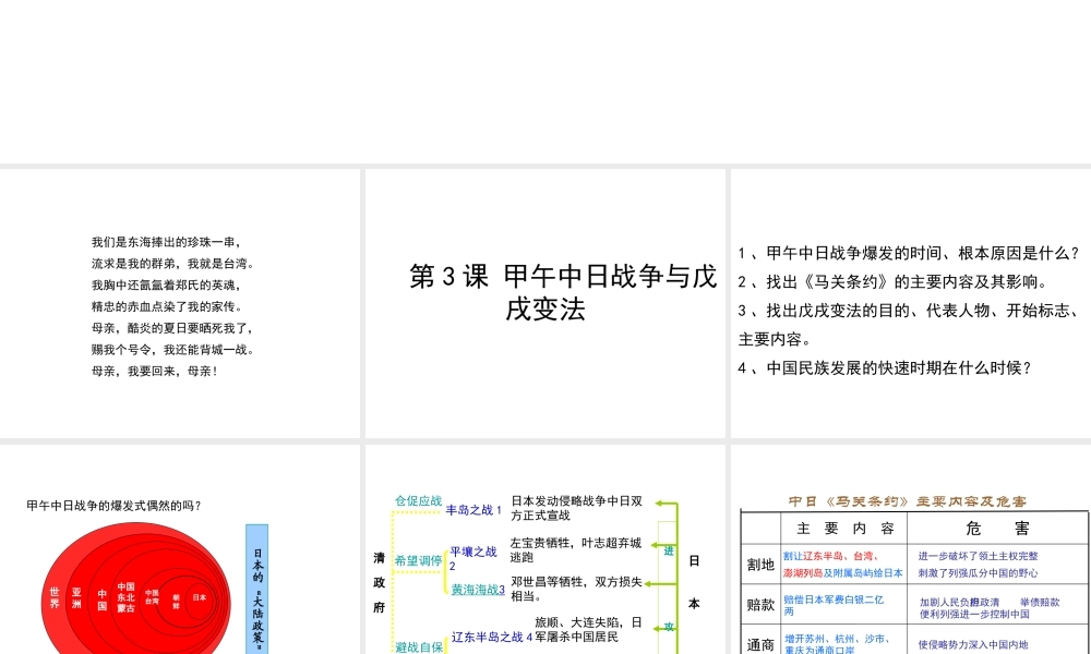 八年级历史上册 第1单元 列强侵略与中华民族的救亡图存 第3课 甲午中日战争与戊戌变法课件 华东师大版-华东师大版初中八年级上册历史课件