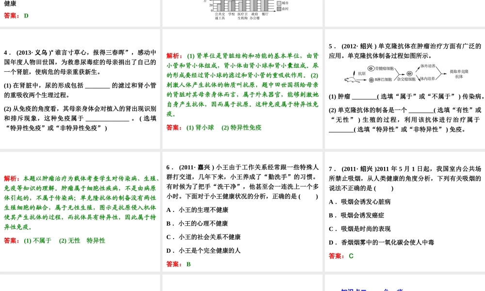 【浙江新中考】2014中考科学总复习 第一篇 生命科学 第10讲 人体保健（三年中考真题为例）课件