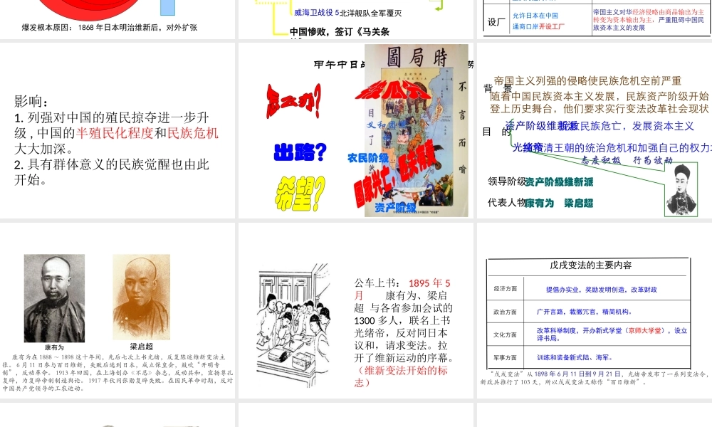 八年级历史上册 第1单元 列强侵略与中华民族的救亡图存 第3课 甲午中日战争与戊戌变法课件 华东师大版-华东师大级上册历史课件