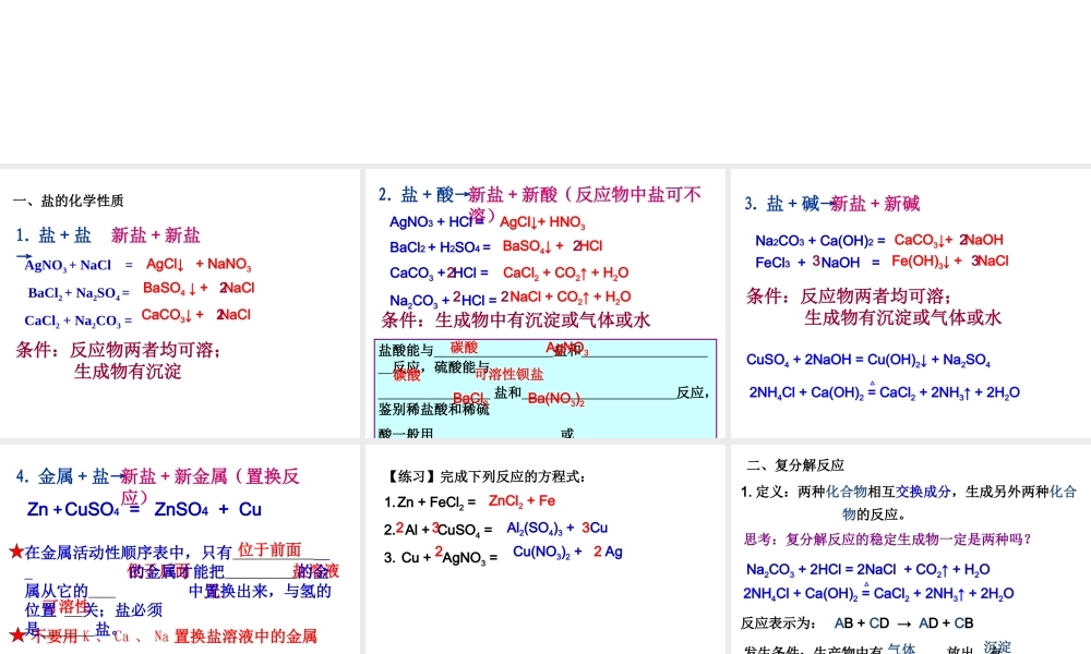 【备战2014】中考化学一轮复习 第14讲 盐的化学性质和复分解反应课件 新人教版
