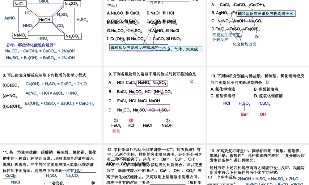 【备战2014】中考化学一轮复习 第14讲 盐的化学性质和复分解反应课件 新人教版